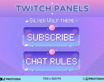 25 x Silver Wolf Honkai Star Rail Twitch Panels Box / Purple Retro Pink Pixels Estética Bubblegum Sparkle Gaming Stream Pack