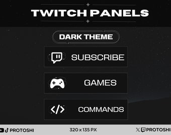 20 x paneles de Twitch de tema oscuro / iconos blancos negros mínimos Conjunto de transmisión de juegos limpio y simple