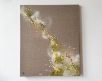 Moss No.1 - Origineel abstract schilderij op ruw linnen, mixed mediakunst, gesigneerd uniek canvas, verzamelobject moderne muurkunst 50 x 60 cm