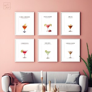 Cocktail Wall Art Print Set of 6, Vibrant Printable Wall Decor, Digital Download, Bar Cart Accent, Drink Poster, Modern Bar Style, Classy
