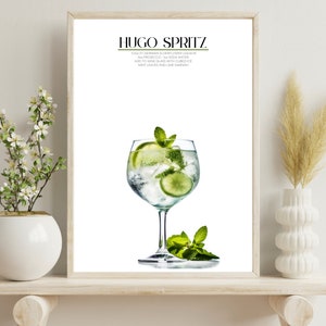 HUGO SPRITZ Cocktail Wall Art, Vibrant Printable Wall Decor, Digital Download, Bar Cart Accent, Drink Poster, Modern Bar Style