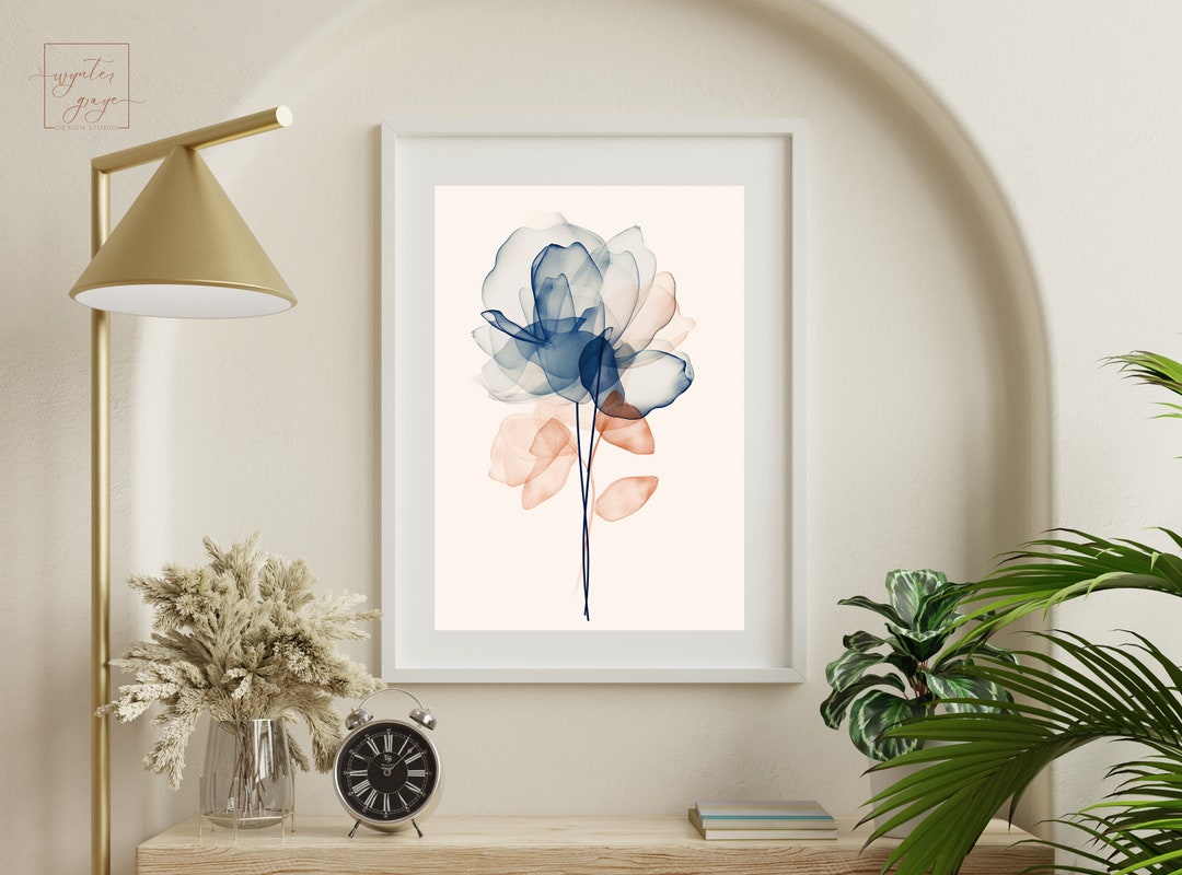 LOTUS FLOWER Print | Dark Blue and Light Orange | Single Wall Art ...