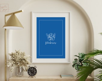 BLUEBERRIES | Fresh Fruit Artwork | Kitchen Poster | Berries Food Print | Home Dining Decor | Digital Download