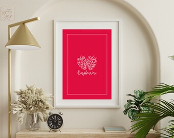 RASPBERRIES | Fresh Fruit Artwork | Kitchen Poster | Berries Food Print | Home Dining Decor | Digital Download