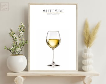 WHITE WINE Art, Printable Cocktail Poster, Instant Download, Bar Cart Wall Décor, Drink Theme, Contemporary Home Bar Accent