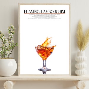 FLAMING LAMBORGHINI Drink Art, Stylish Bar Cart Wall Art, Digital Download, Cocktail Poster, Colorful Home Bar Decoration