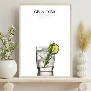 GIN & TONIC COCKTAIL, Printable Wall Art, Digital Download, Modern Bar Cart Décor, Drink Poster, Home Bar Accent