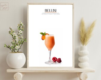BELLINI Cocktail Art, Printable Cocktail Poster, Instant Download, Bar Cart Wall Décor, Drink Theme, Contemporary Home Bar Accent