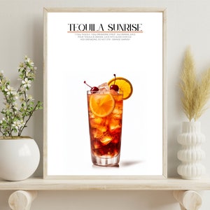 TEQUILA SUNRISE Cocktail, Printable Wall Art, Digital Download, Modern Bar Cart Décor, Drink Poster, Home Bar Accent