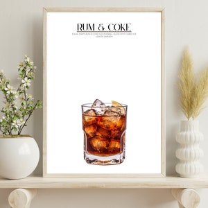 RUM AND COKE Wall Art, Vibrant Printable Wall Decor, Digital Download, Bar Cart Accent, Drink Poster, Modern Bar Style