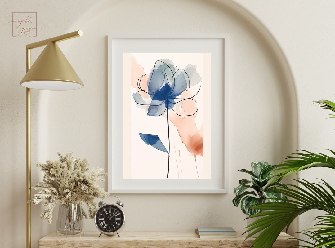 Dark Blue LOTUS FLOWER Print | Single Wall Art | Soothing Floral Decor ...