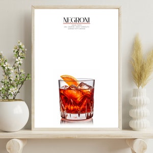 NEGRONI Cocktail Poster, Digital Download, Chic Bar Wall Art, Drink Print, Modern Home Bar Décor, Instant Artwork