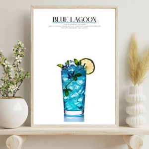 BLUE LAGOON Cocktail Poster, Digital Download, Chic Bar Wall Art, Drink Print, Modern Home Bar Décor, Instant Artwork