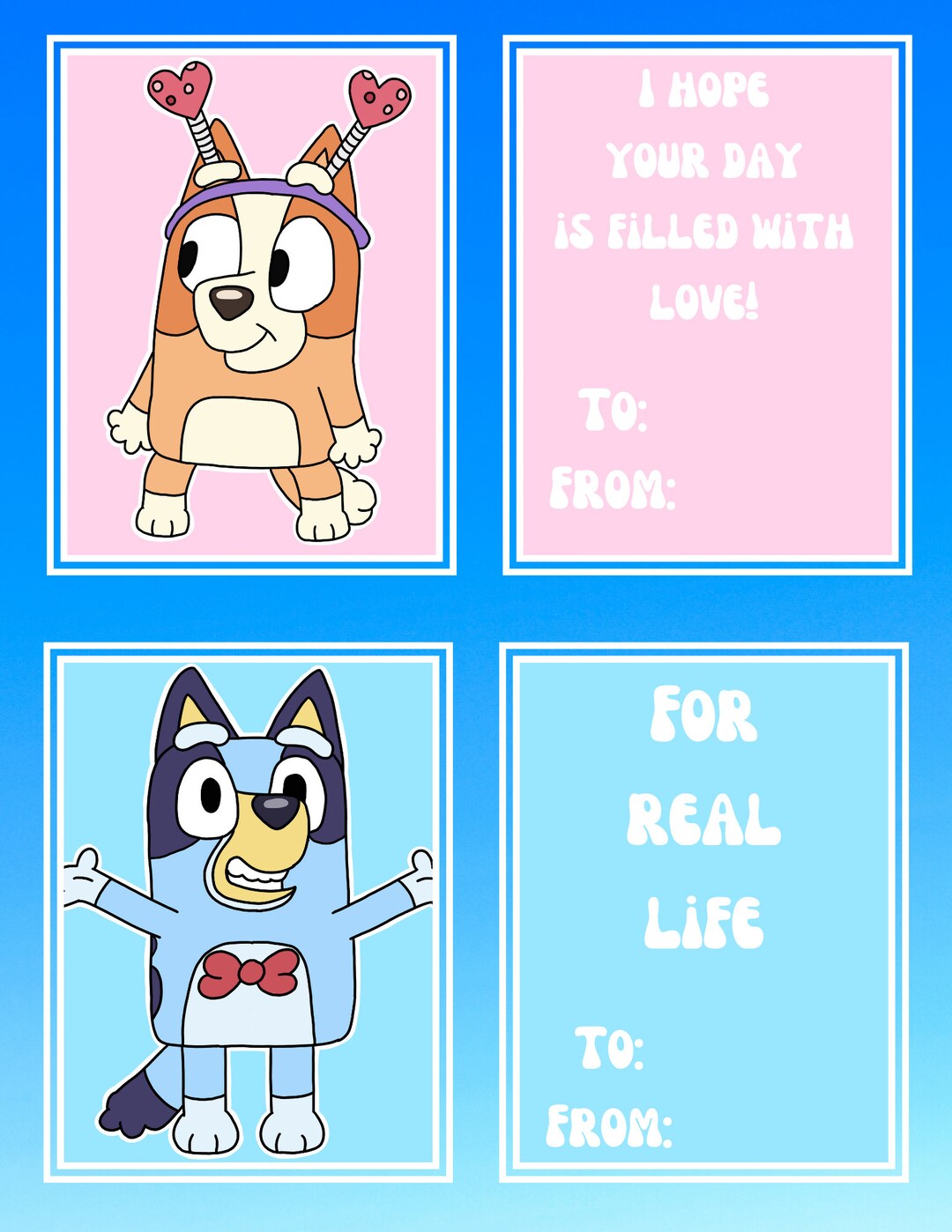 Printable Digital Download Bluey Valentine's Day Cards - Etsy Australia