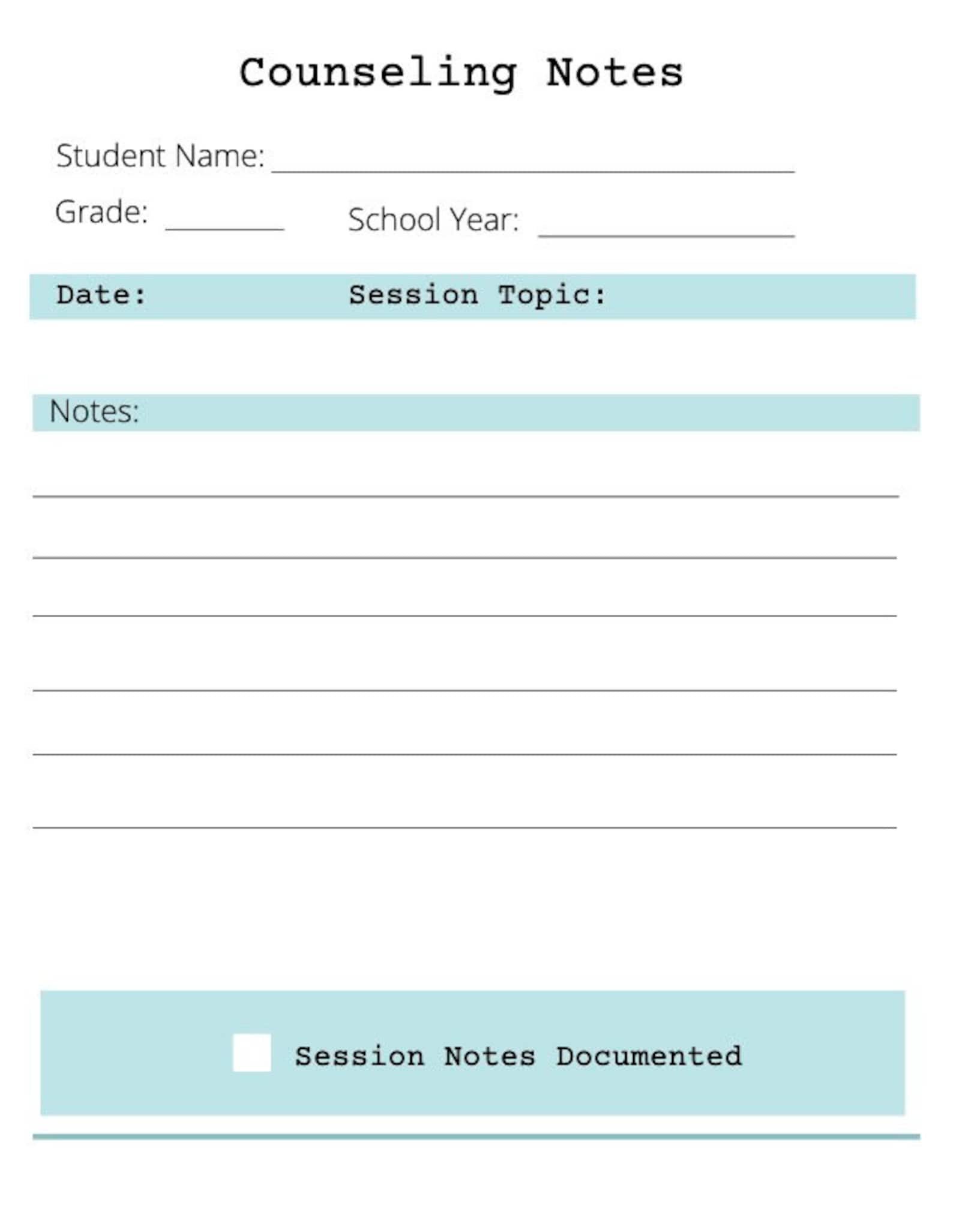 School Counselor Notes Template Printable and Fillable School