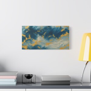 Abstract Blue Gold Canvas Art - Modern Wall Decor, Elegant Home Accent, Art for Living Room, Gift for Art Lovers, Decorative Artwork