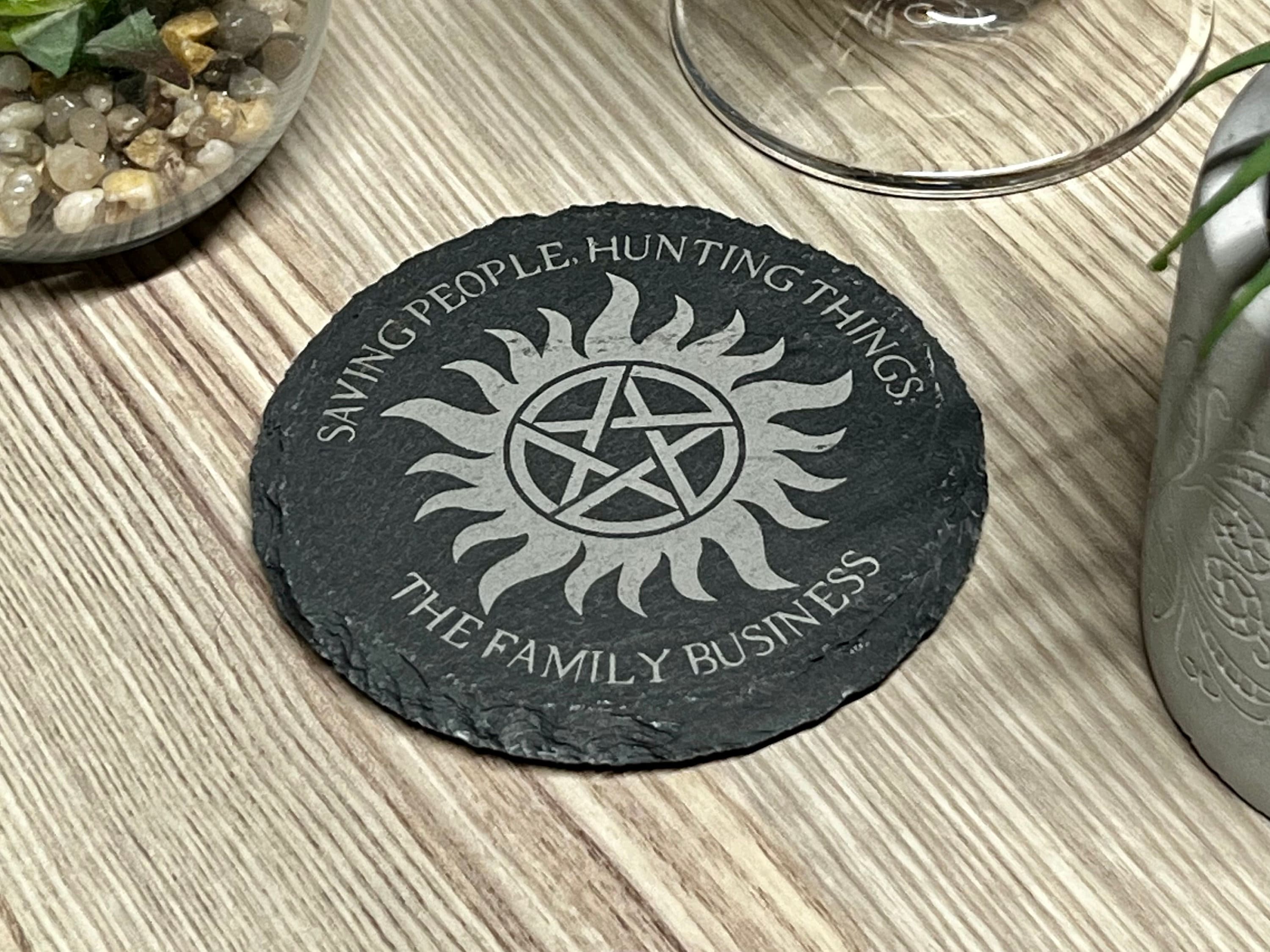 Supernatural - Saving People, Hunting Things, The Family Business - Slate Coaster - Laser Engraved Gift - The Dorset Crafts Company