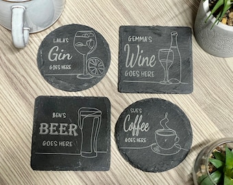 Slate Coaster Personalised Your Drink Here - Tea Coffee Gin Beer Wine Whisky Rum Prosecco - Laser Engraved Gift - The Dorset Crafts Company