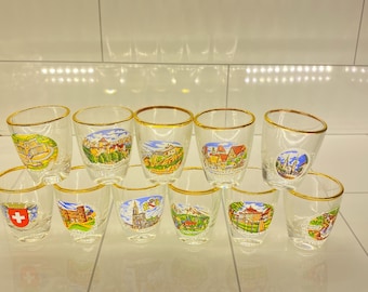 Vtg German Souvenir Gold Rim Landmark/City Shot Glasses Germany/Europe. 11pc Lot