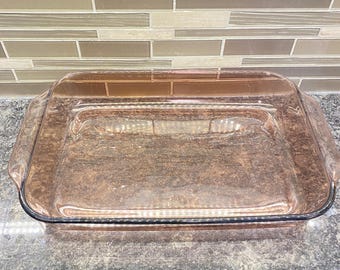 Pyrex Cranberry Casserole Dish 13 X 9 X 2in. Vintage Glass Dish