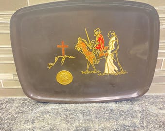 Vintage Serving Tray Couroc Monterey Tray: 200th Anniversary Conquistador Scene
