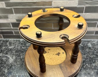 Vintage Wood Cornwall Wine Glass Rack & Bottle Holder Wood Mid Century Modern