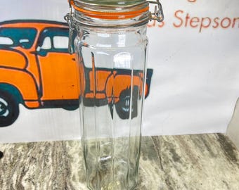 Vintage 12 Panel Clear Glass Jar 13 inch With New Seal