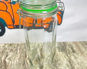 Vintage 12 Panel Storage Jar Clear Locking Wire Bail With New Seal