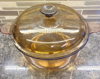 Pyrex Vision 4.5 Liter Fireside Brown Pyrex Visions Dutch Oven - Vintage Glass Cookware - Amber With Lid