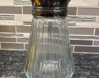 Vintage Glass Silver Plate &  Ribbed Drink Pitcher