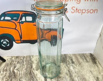 Vintage 12 Panel Clear Glass Jar 13 inch With New Seal