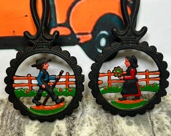 Vintage Trivets Dalecraft Cast Iron Trivets Amish Man And Woman Set
