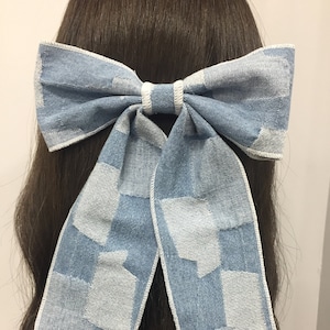 Hair Bow Denim Geometric Design, Large Light Denim Dark Denim, Hair Bow for Toddler Girl Women, Denim Hair Bow, Big Oversized Denim Bow Clip