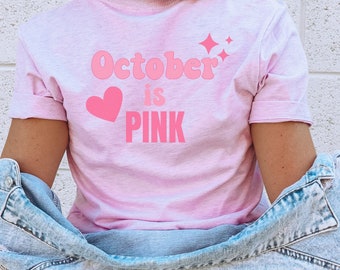 October is Pink Rainbow T-Shirt, Breast Cancer Awareness Shirt, Pink Rainbow Tee