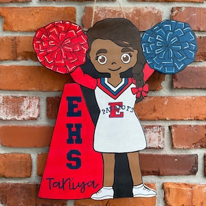 Cheerleader Door Hanger | Custom Cheerleader Sign | Cheer Camp Door Hanger | Cheer Mom Accessories | Pom Pom Door Hanger | Cheer Gift |