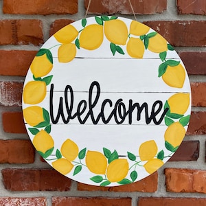 Colgador de puerta de limón / Signo de bienvenida de limón / Colgador de puerta durante todo el año / Colgador de puerta personalizado / Decoración de puerta principal de verano / Letrero de puerta de primavera