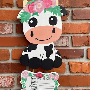 Baby Cow Hospital Door Hanger | Baby Cow Door Hanger Girl | Nursery Decor | Birth Announcement Sign | Personalized Nursery Sign | Baby Gift