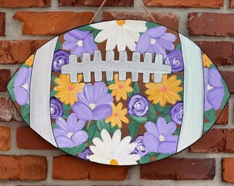 Football Door Hanger | Custom Floral Football Sign | Sports Door Hanger | Hand Pinted Football Door Hanger | Game Day Door Decor