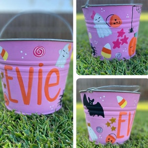 Painted Halloween Bucket | Custom Trick or Treat Bag | Personalized Halloween Bucket | Candy Bag | Boo Bucket | Painted Halloween Pail
