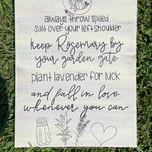 Always Throw Spilled Salt Over Your Shoulder Sign | Lavender | Rosemary | Halloween Decor | Witch Sign | Rules of Practical Magic Sign