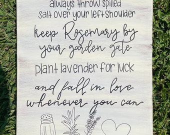 Always Throw Spilled Salt Over Your Shoulder Sign | Lavender | Rosemary | Halloween Decor | Witch Sign | Rules of Practical Magic Sign
