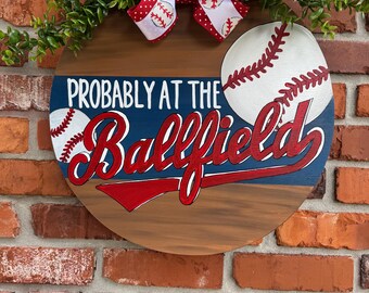 Welcome Sign Baseball | Baseball Decor | Baseball Door Hanger | Baseball Door Sign | Housewarming Gift | Probably at the Ballfield Sign