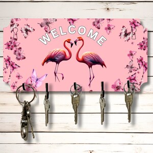 Roze flamingo welkomstsleutel wandrekhouder organizer 10 x 5 inch gesublimeerd mdf-houten bord