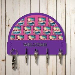 Flamingo welkomstsleutel organizer wandrekhouder, ovaal 9 3/4" x 7" gesublimeerd mdf-houten bord