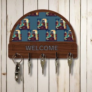 Uil welkomstsleutel organizer wandrekhouder, ovaal 9 3/4" x 7" gesublimeerd mdf-houten bord