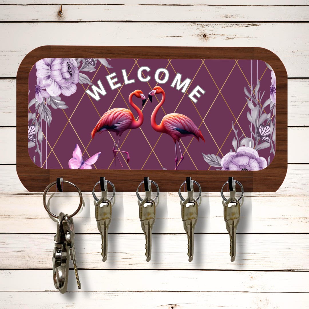 Purple Flamingo Welcome Key Wall Rack Holder Organizer 10