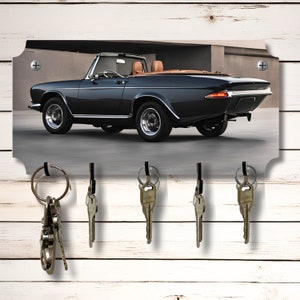 Klassieke auto, sleutelhouder voor wandrekhouder 10" x 5" mdf gesublimeerd houten bord