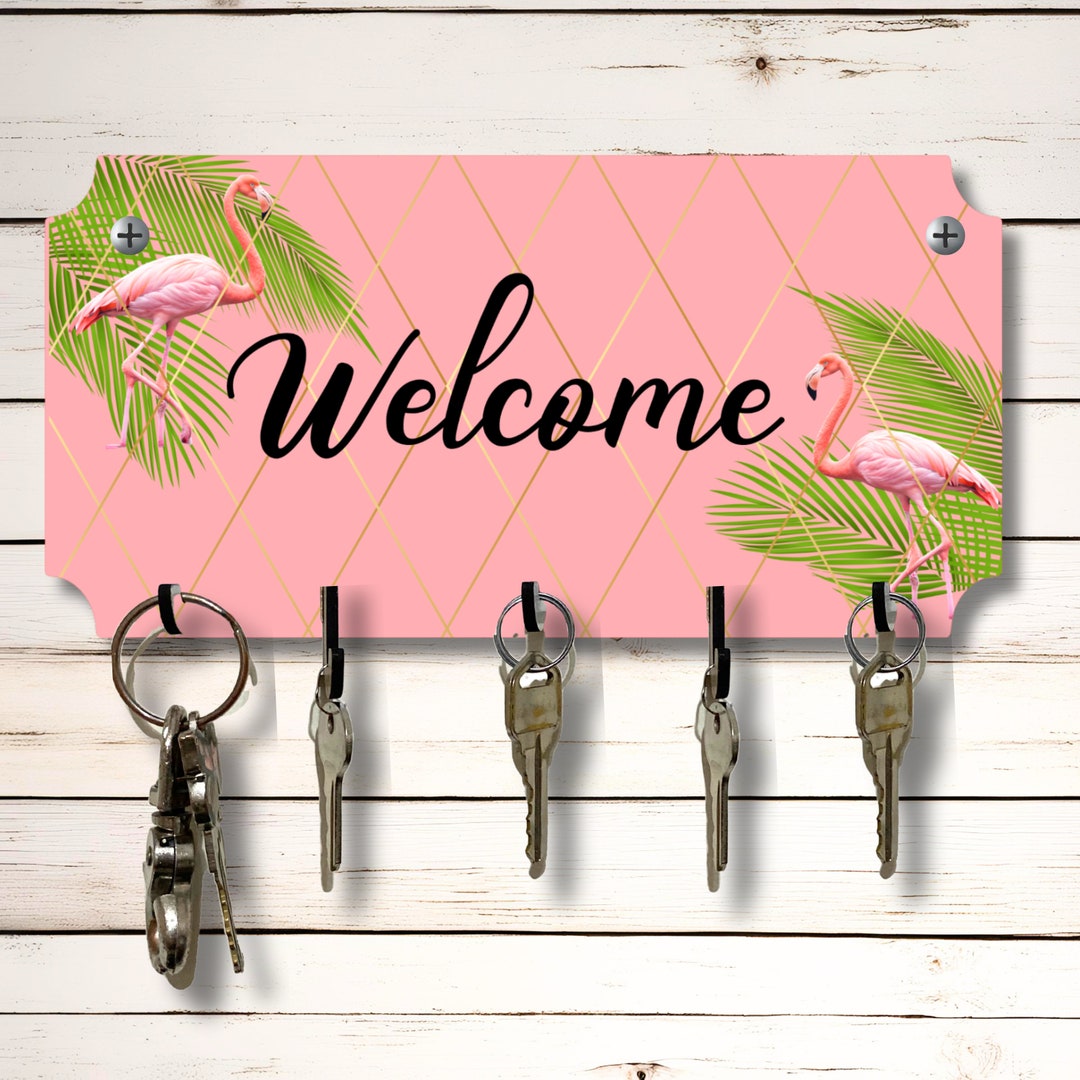 Flamingo Welcome Key Wall Rack Holder Organizer 10