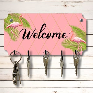 Flamingo welkomstsleutel wandrek houder organizer 10 x 5 inch gesublimeerd mdf-houten bord