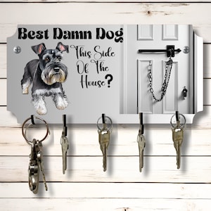Schnauzer hondenthema sleutelhouder rekhouder 10 x 5 inch gesublimeerd mdf-houten bord
